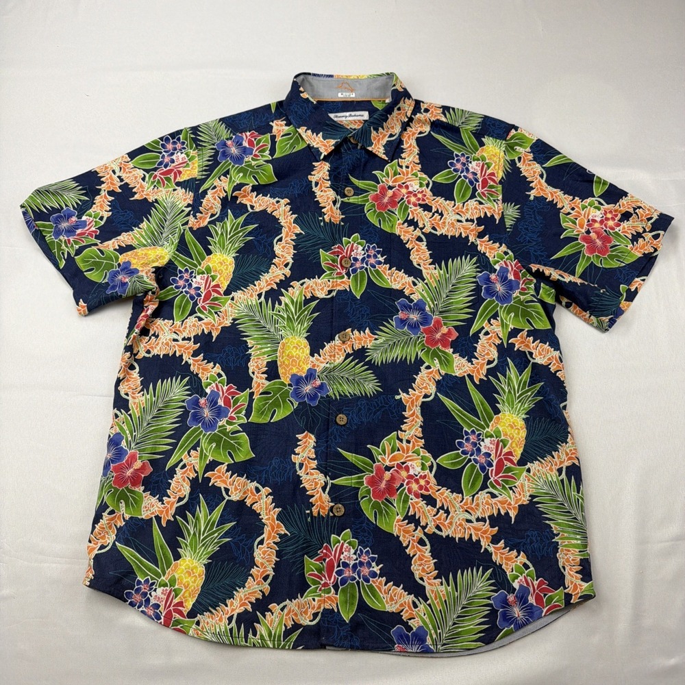 Tommy Bahama Hawaiian Shirt Mens L Bright Floral Print Silk‎ Blend